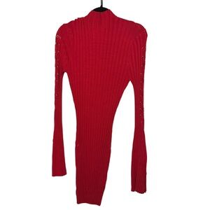 Red Stretchy Sweater Dress with Bell Sleeves - Cozy and Chic!